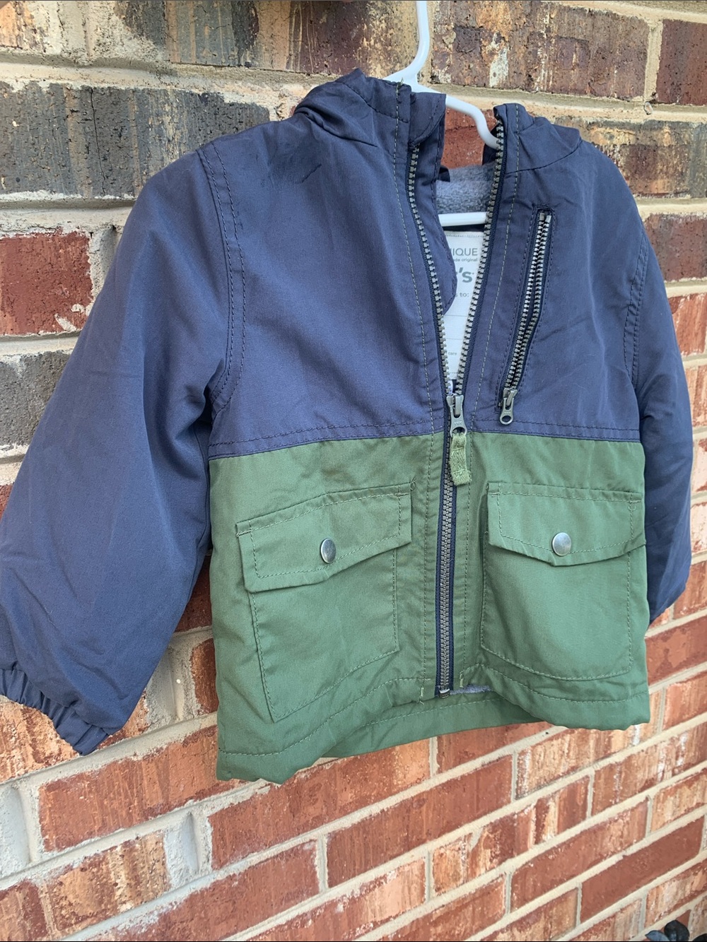Carter's Two-Tone Hooded Jacket in Navy & Olive Green